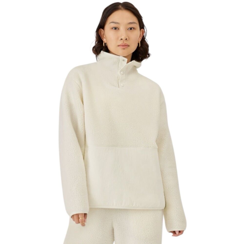 Allbirds Fluff Fleece Pullover Womens XS White 1/4 Snap Sweater Jacket Cozy NWT